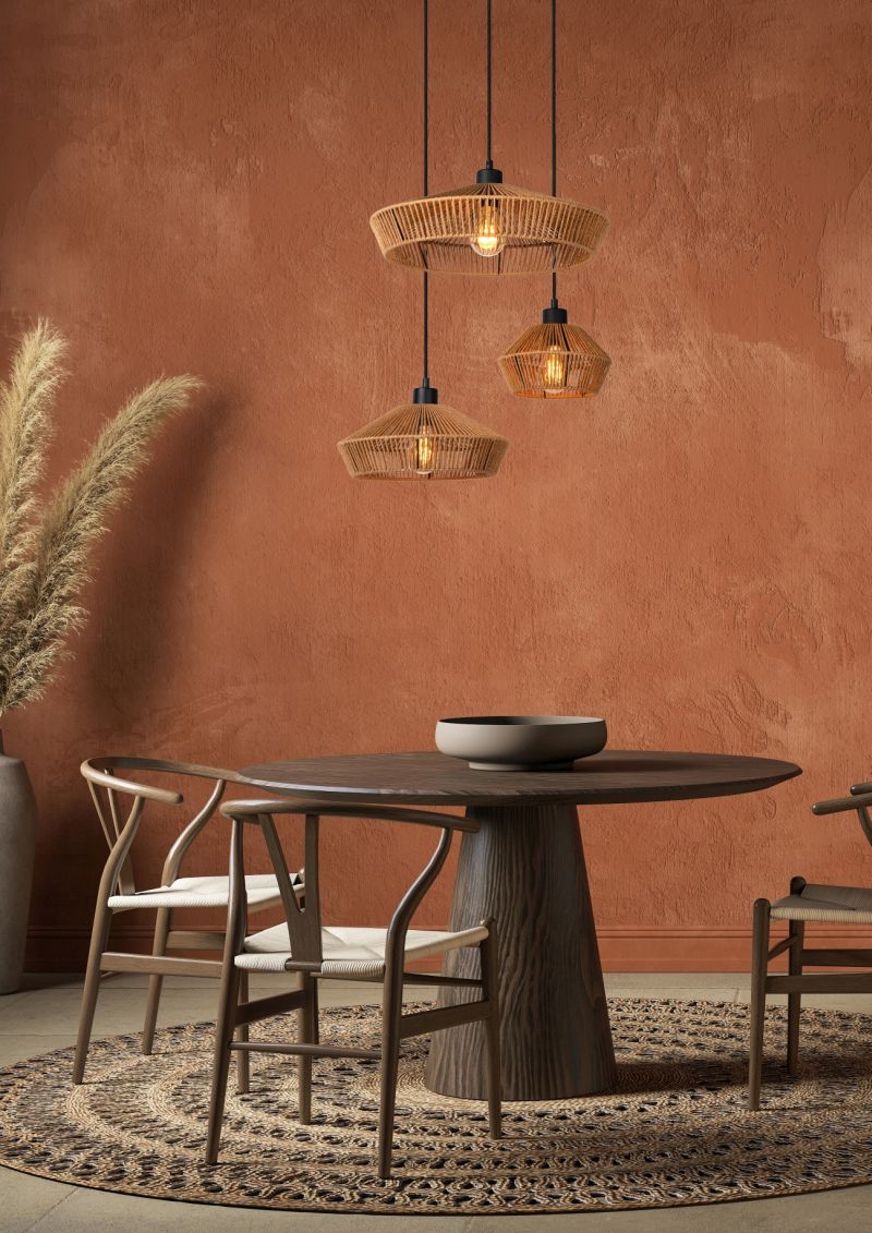 Lucide YUNKAI - Závesné svietidlo - Ø 60 cm - 3xE27 - Prírodné